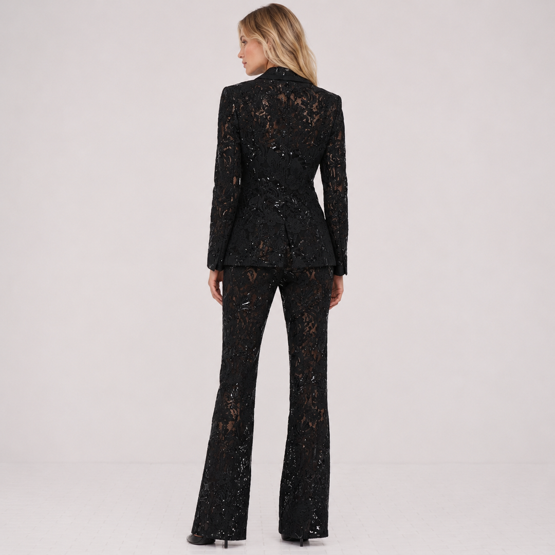Jett | Sequin Lace Embroidered Blazer & Pants Two Piece Set