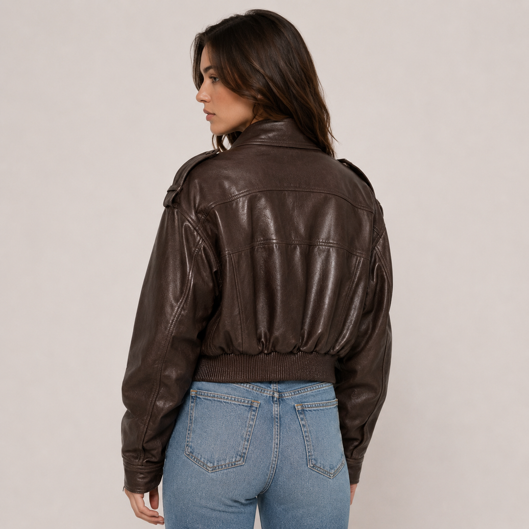 Women's Faux Leather Moto Bomber Jacket - Zip Biker Flight Coat