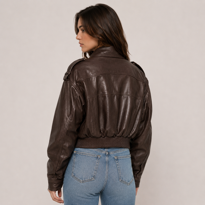 Women's Faux Leather Moto Bomber Jacket - Zip Biker Flight Coat