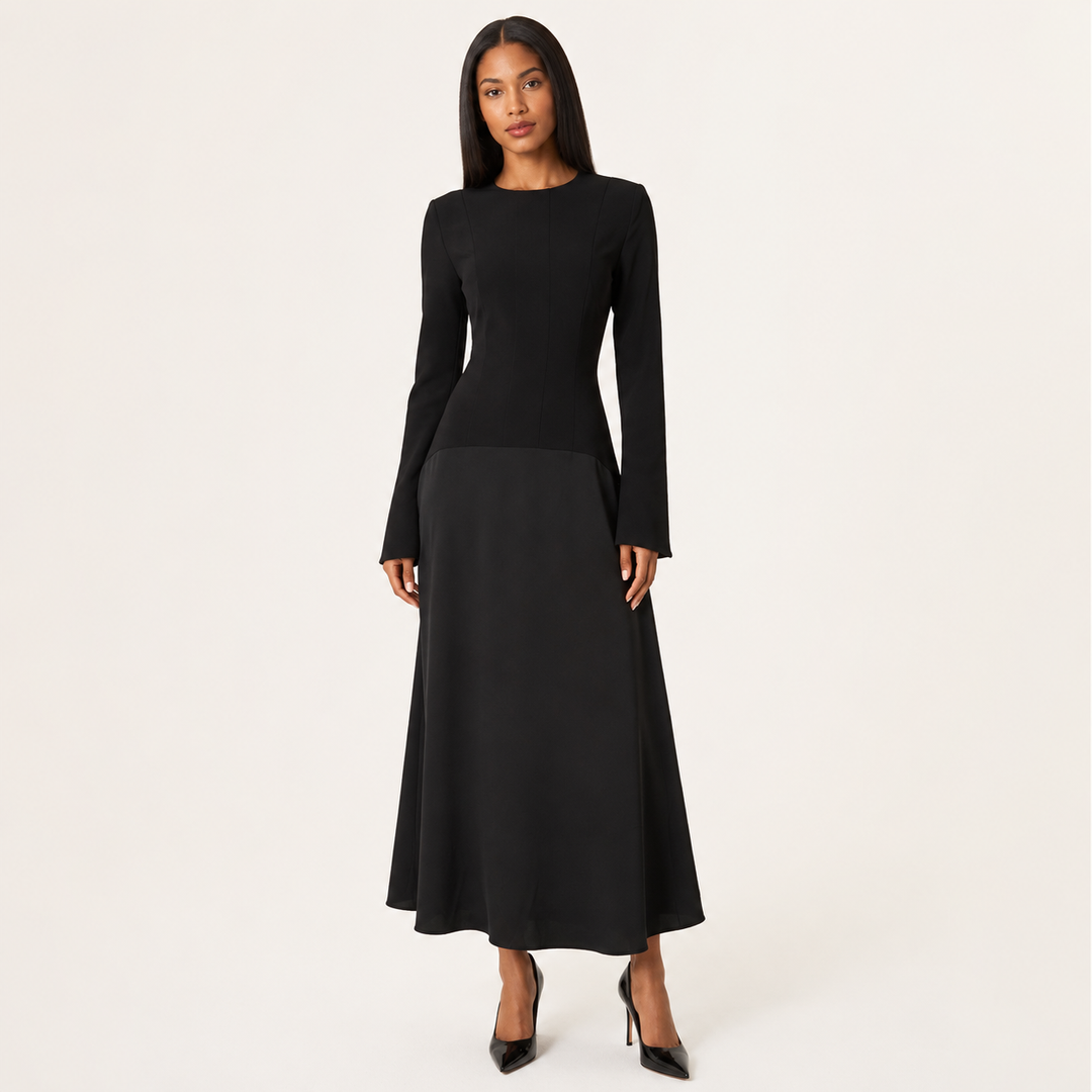 Eve | Long Sleeve Drop Waist A-Line Maxi Dress