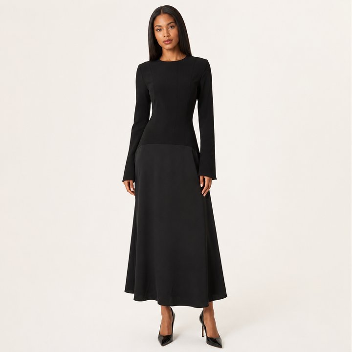 Eve | Long Sleeve Drop Waist A-Line Maxi Dress