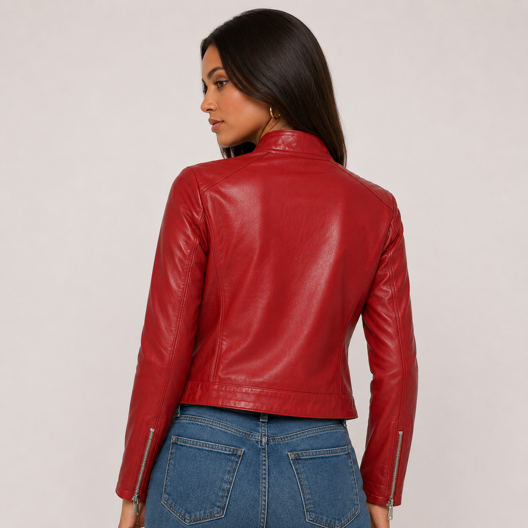 Women's Vegan Leather Crop Moto Jacket - Short Biker Jacket