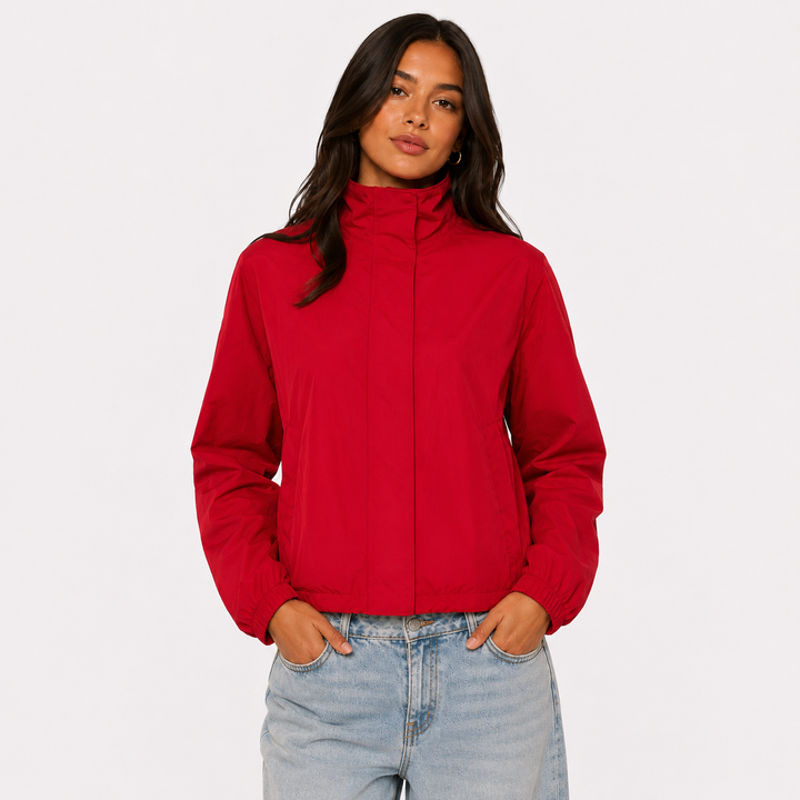 Women's Nylon Windbreaker Drawstring Jacket - Rain Wind Coat