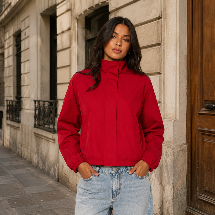 Women's Nylon Windbreaker Drawstring Jacket - Rain Wind Coat
