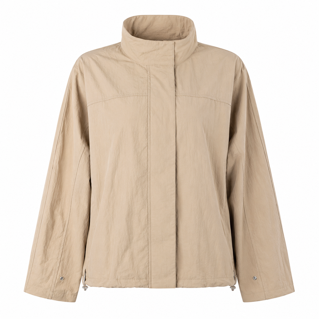 Women's Nylon Windbreaker Drawstring Jacket - Rain Wind Coat