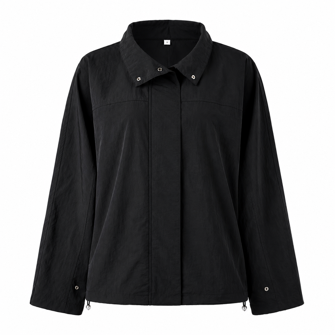 Women's Nylon Windbreaker Drawstring Jacket - Rain Wind Coat