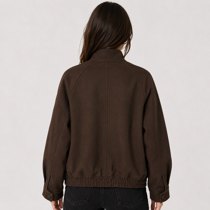 Women's Wool Blend Oversized Bomber Jacket - Warm Zip Coat