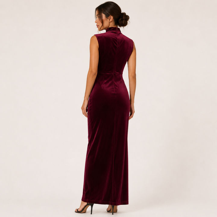 Nox | Burgundy Wine Velvet Ruched Wrap Maxi Dress