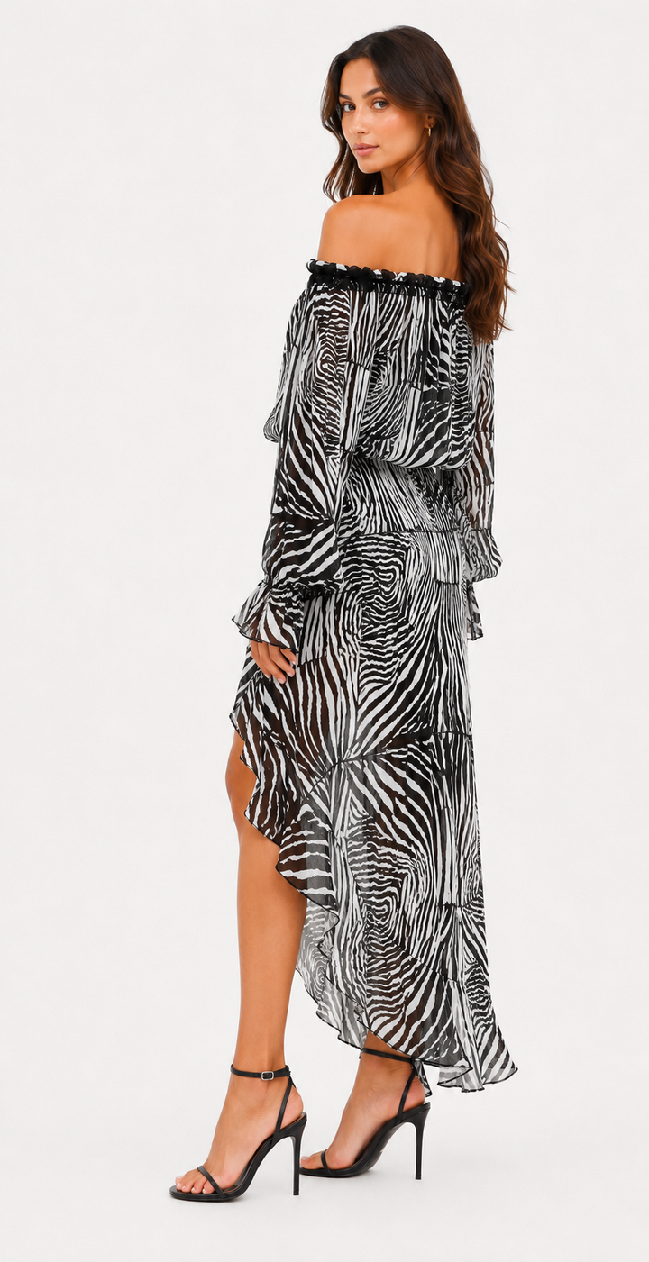 Zane | Zebra Print Ruffle Top & Maxi Skirt Set
