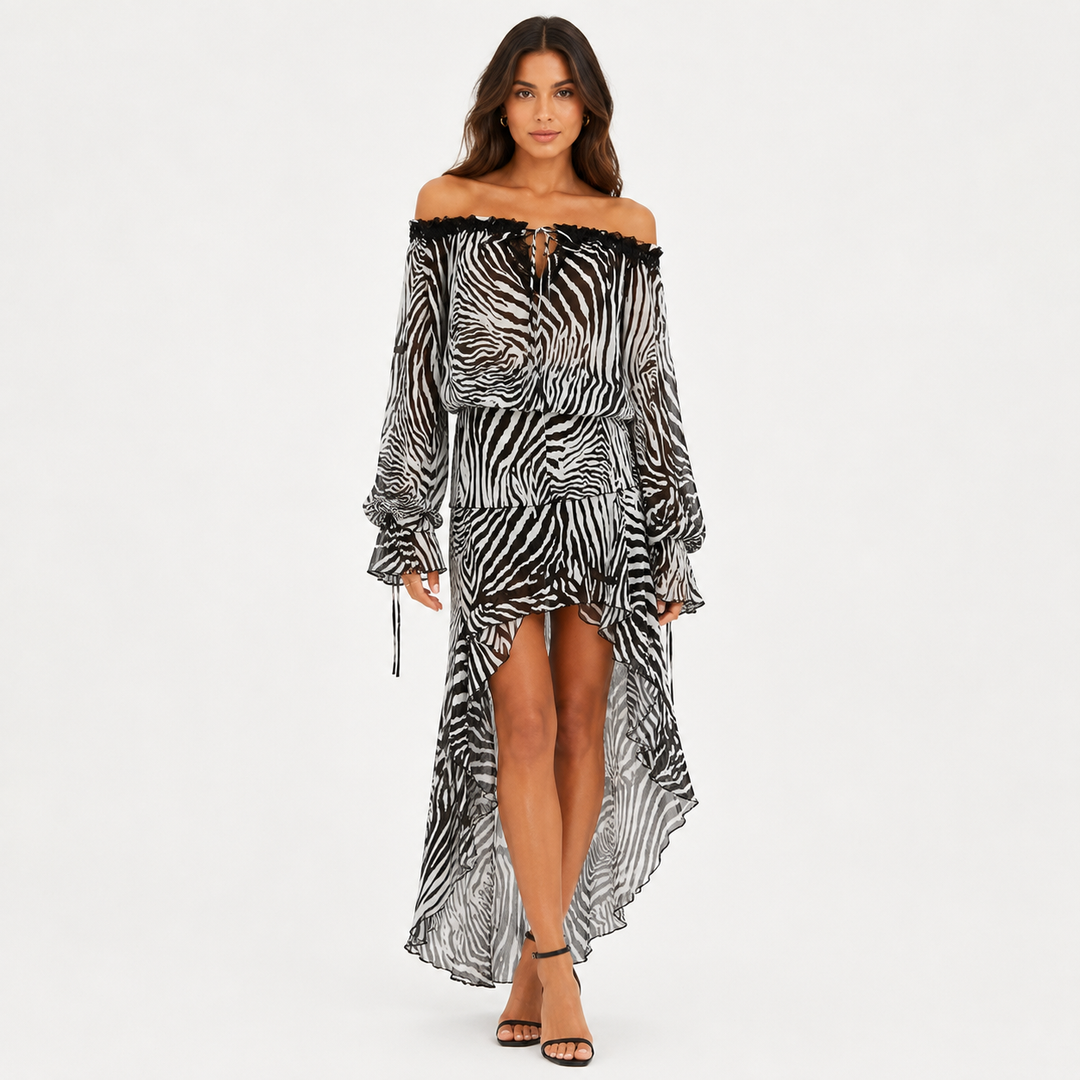 Zane | Zebra Print Ruffle Top & Maxi Skirt Set