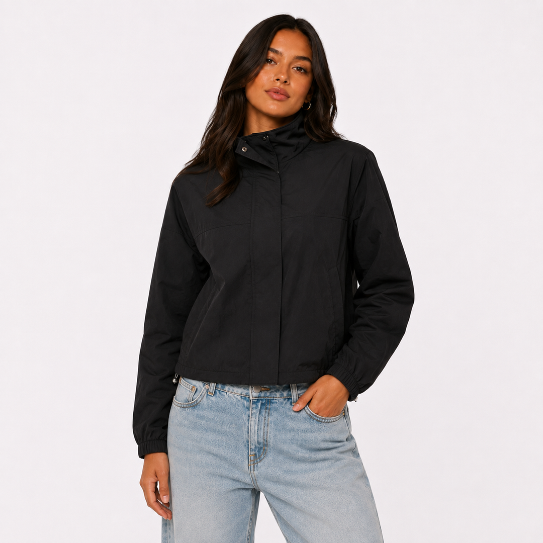 Women's Nylon Windbreaker Drawstring Jacket - Rain Wind Coat
