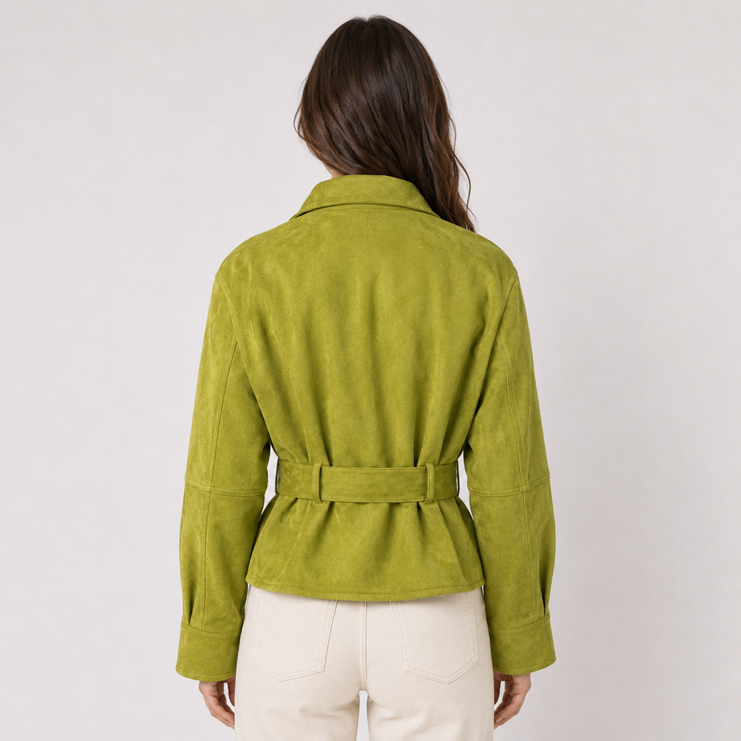 Women's Olive Green Suede Belted Jacket
