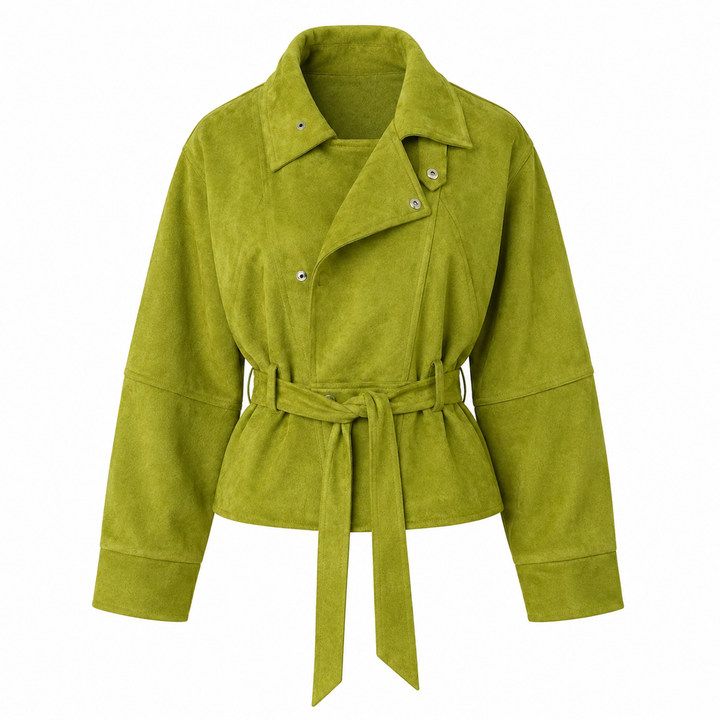 Women's Olive Green Suede Belted Jacket