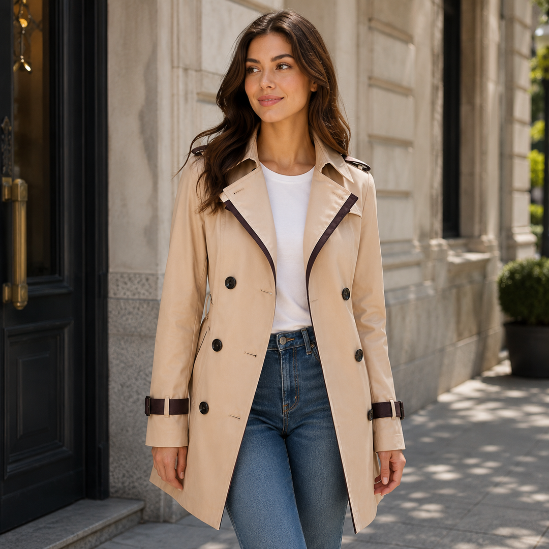 Women's Belted Trench Rain Jacket - Water-Resistant Coat