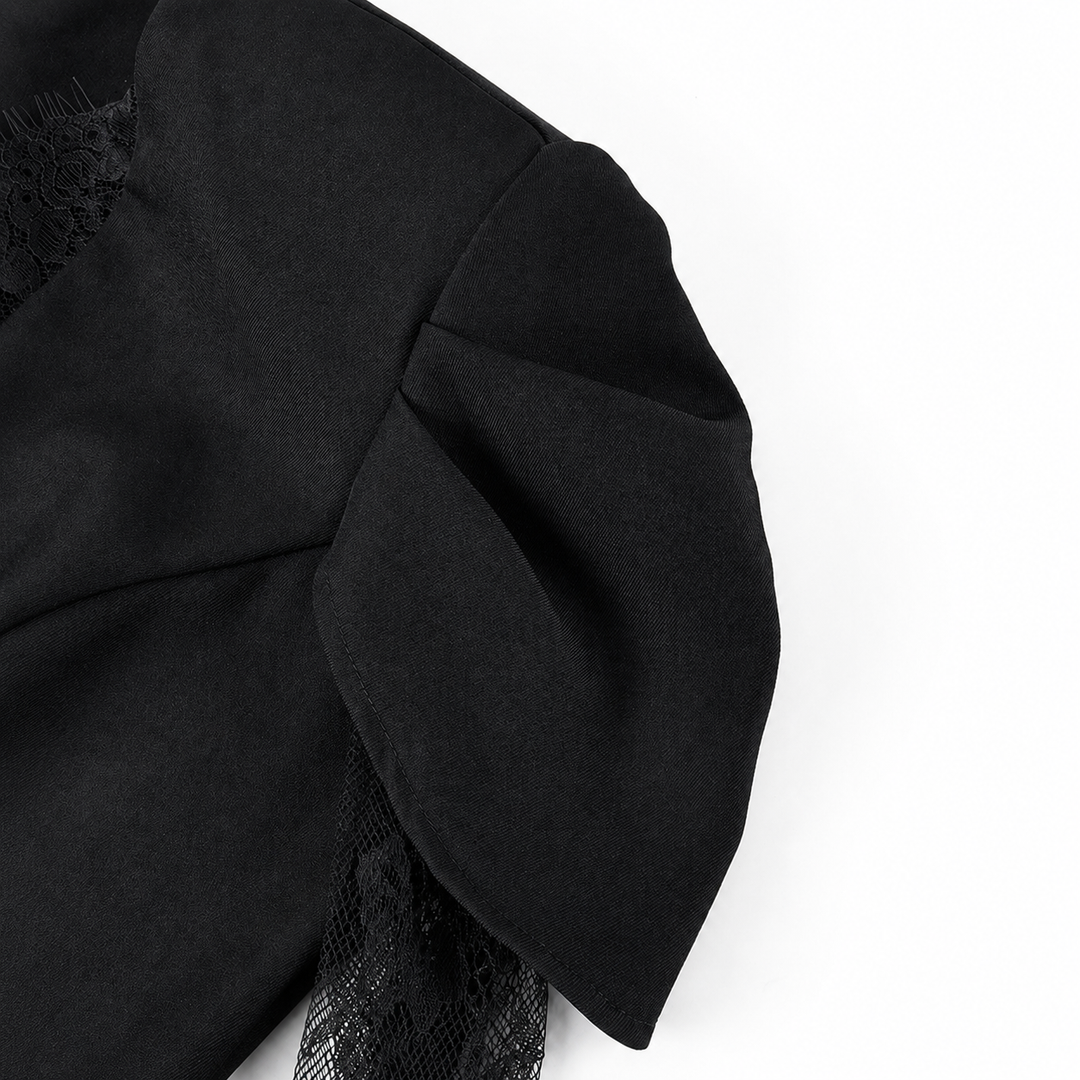 Women's Sheer Lace Sleeve Blazer - Fitted Black V-Neck Jacket