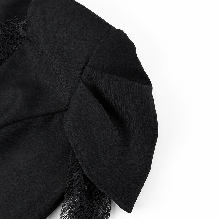 Women's Sheer Lace Sleeve Blazer - Fitted Black V-Neck Jacket