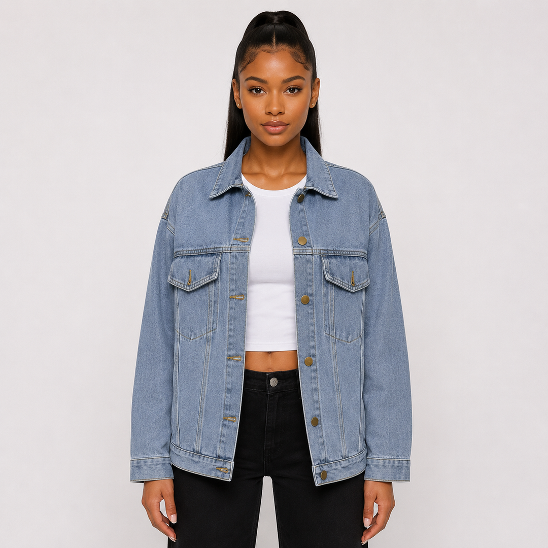 Women's Oversized Denim Jacket - Light Blue Wash Jean Coat