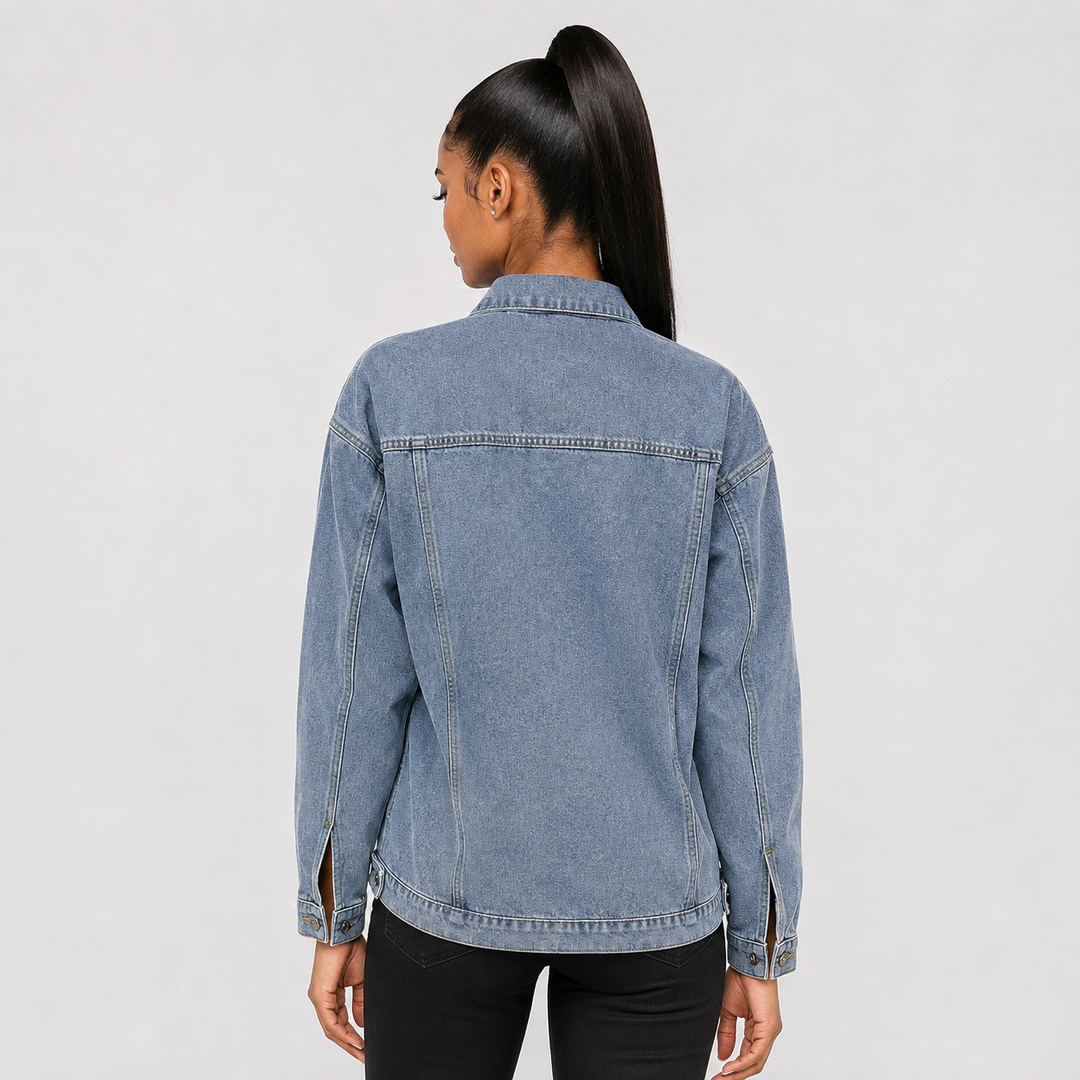 Women's Oversized Denim Jacket - Light Blue Wash Jean Coat