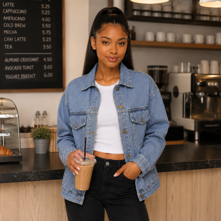 Women's Oversized Denim Jacket - Light Blue Wash Jean Coat