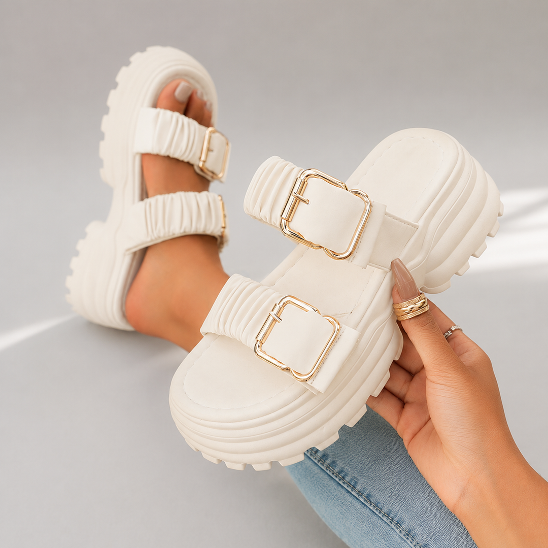 Women's Tessa Ruched Buckle Sandals – Cushioned Comfort