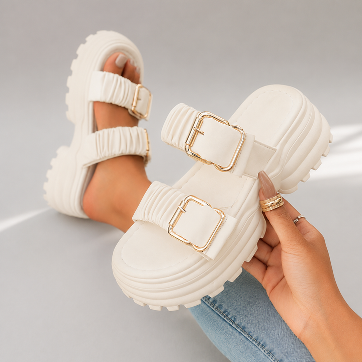 Women's Tessa Ruched Buckle Sandals – Cushioned Comfort