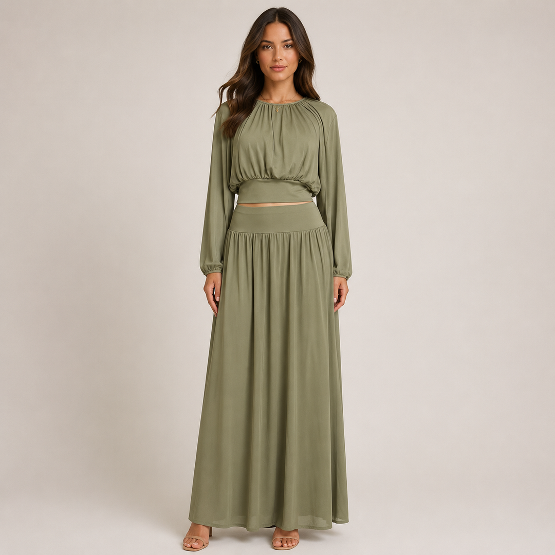 Glee | Balloon Sleeve Top and Gathered Maxi Skirt Set