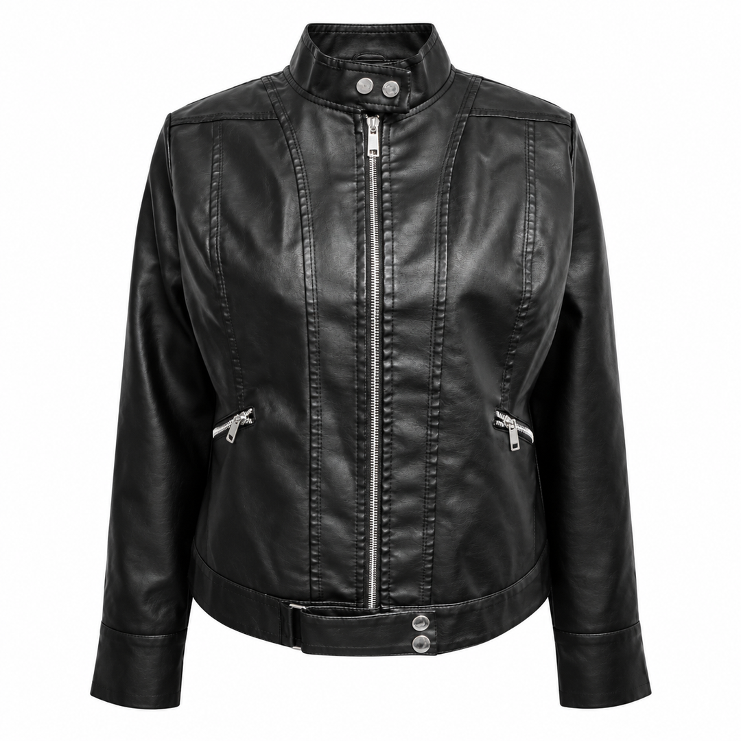 Women's Vegan Leather Crop Moto Jacket - Short Biker Jacket