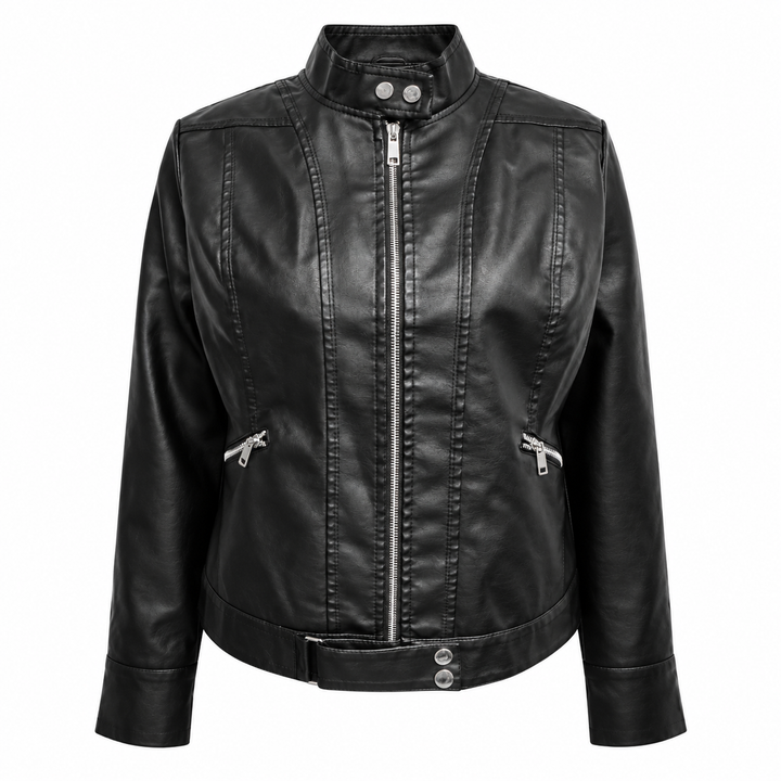 Women's Vegan Leather Crop Moto Jacket - Short Biker Jacket