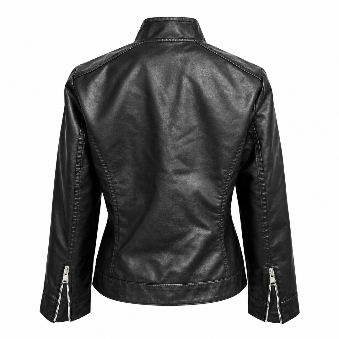 Women's Vegan Leather Crop Moto Jacket - Short Biker Jacket