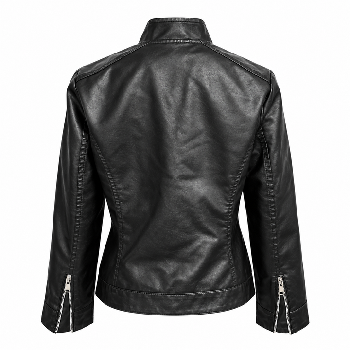 Women's Vegan Leather Crop Moto Jacket - Short Biker Jacket