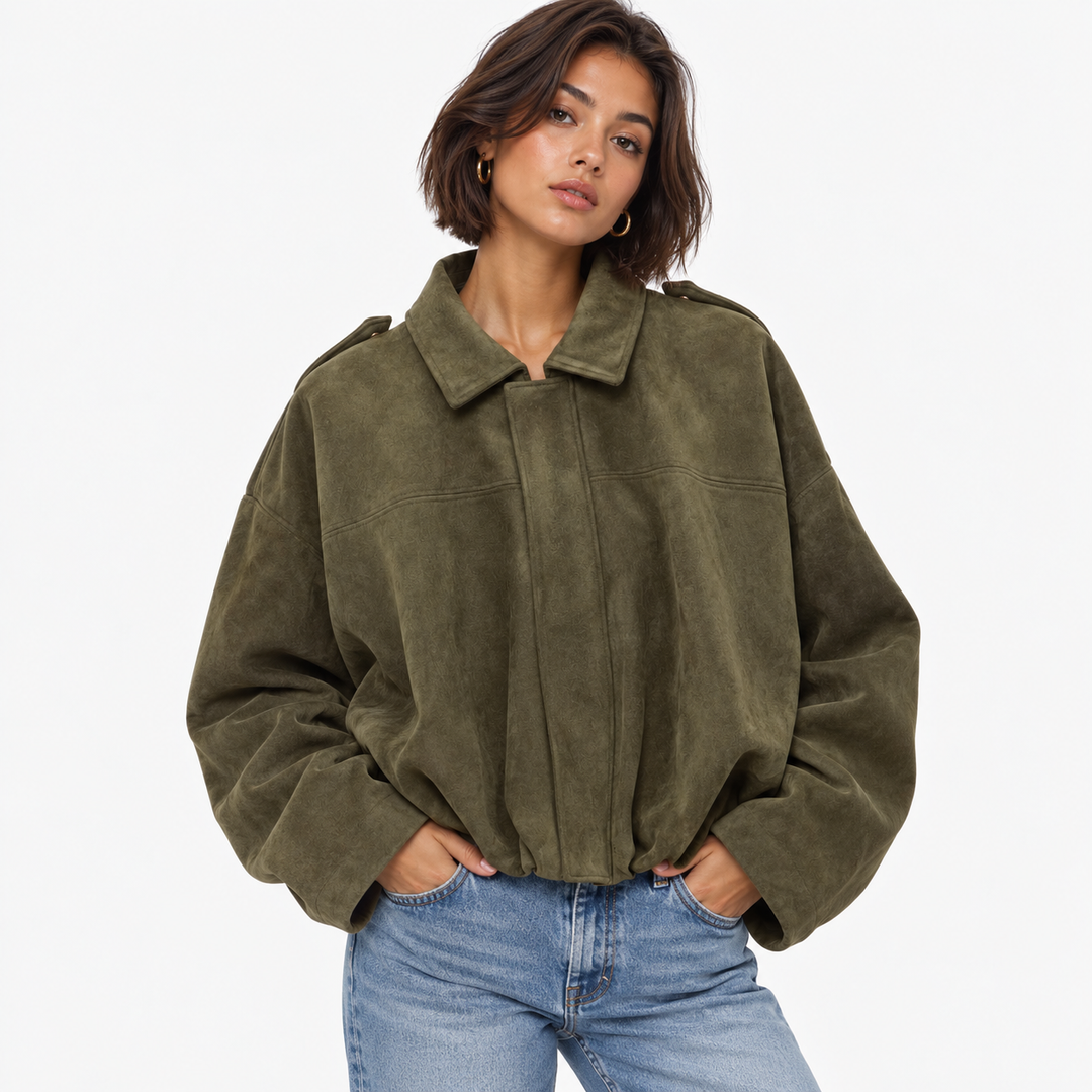 Latch | Faux Suede Oversized Bomber Jacket