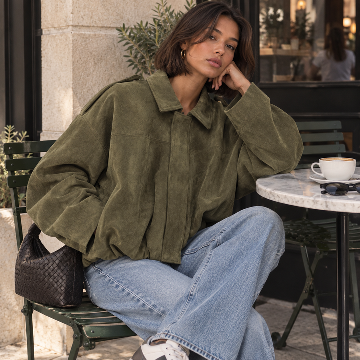 Latch | Faux Suede Oversized Bomber Jacket