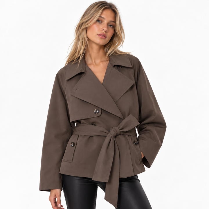 Writ | Brown Belted Cropped Trench Coat