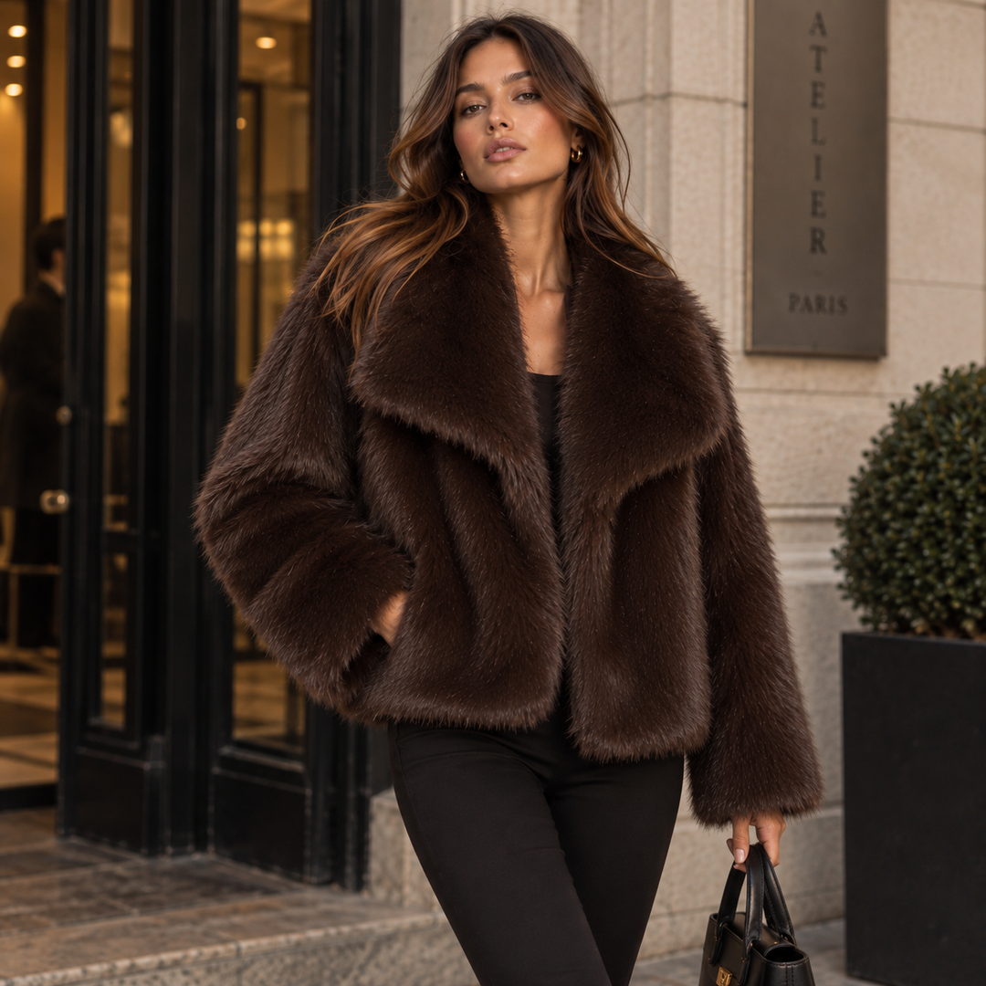Wit | Faux Fur Oversized Collar Crop Jacket