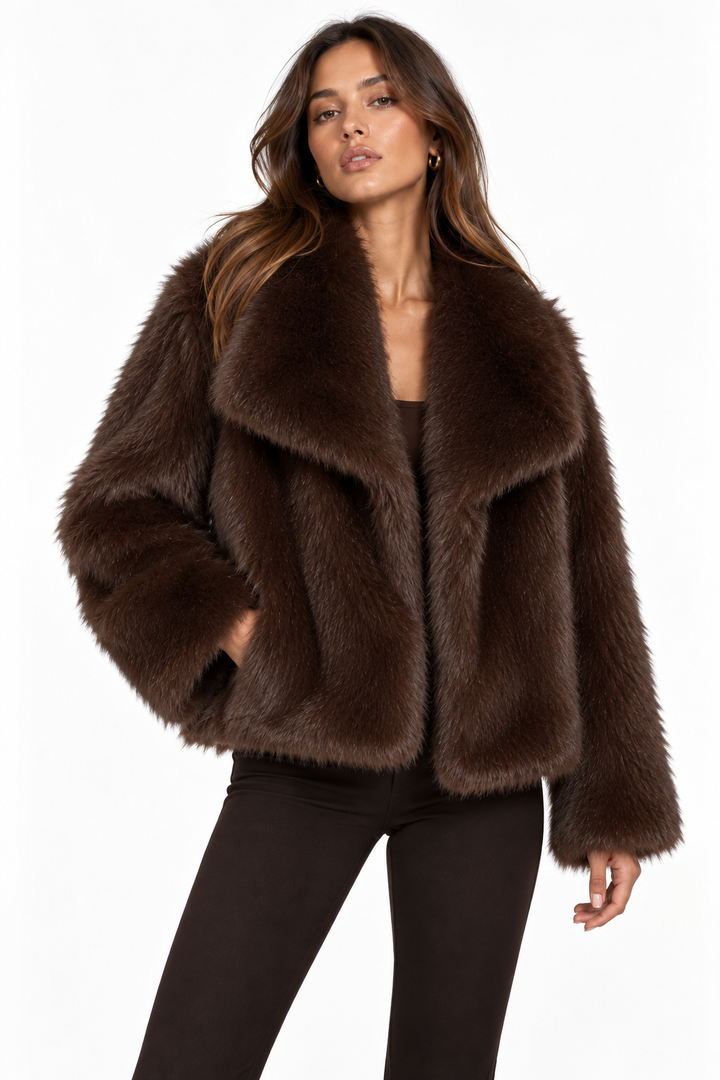 Wit | Faux Fur Oversized Collar Crop Jacket