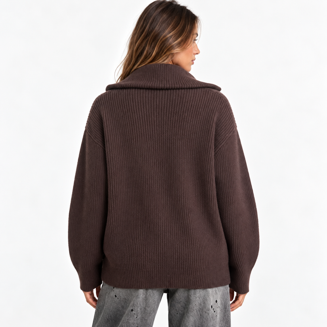 Nest | Chunky Ribbed Knit Funnel Neck Zip Up Cardigan