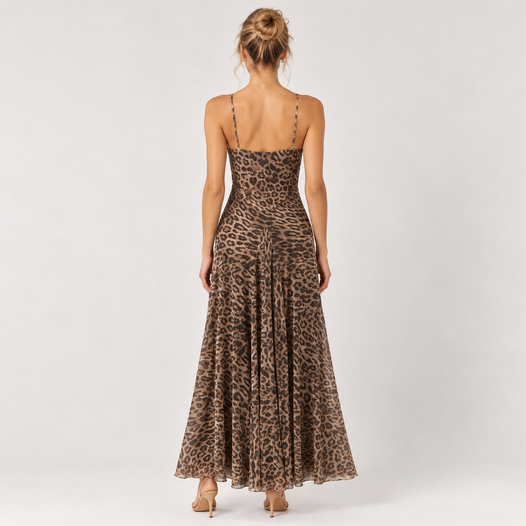 Leap | Leopard Print Mesh V Neck Slip Maxi Dress