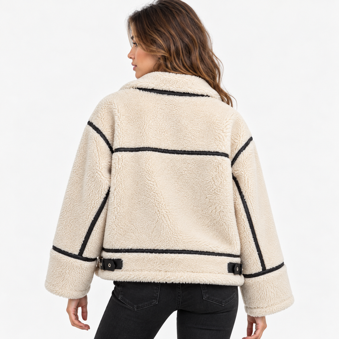 Lur | Cream Sherpa Contrast Trim Aviator Jacket