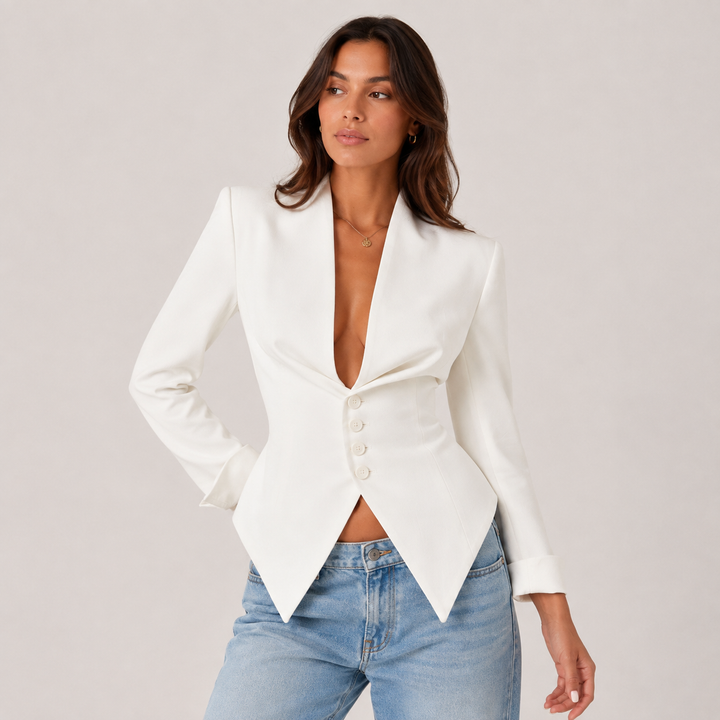 Link | Tuxedo Peplum Bow-Back Blazer Top