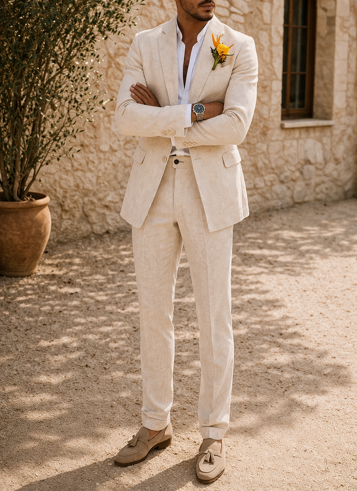 Wesley's | Men Slim Fit Linen 2-Piece Wedding Guest Suit