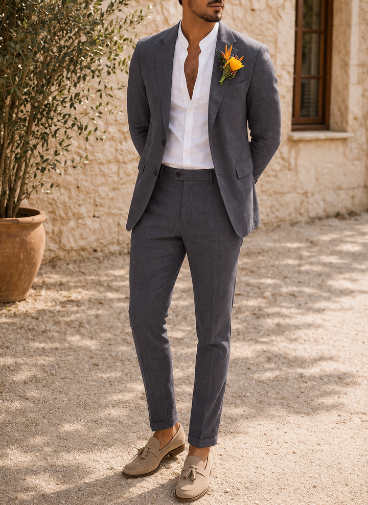 Wesley's | Men Slim Fit Linen 2-Piece Wedding Guest Suit