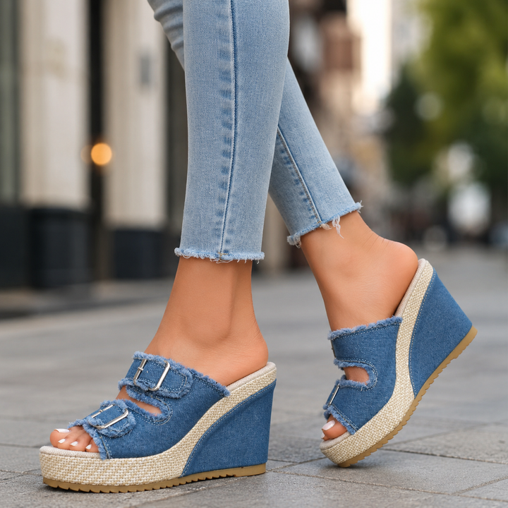 Women's Buckle Wedge Sandals Platform Comfort Shoes