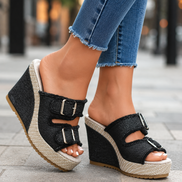 Women's Buckle Wedge Sandals Platform Comfort Shoes