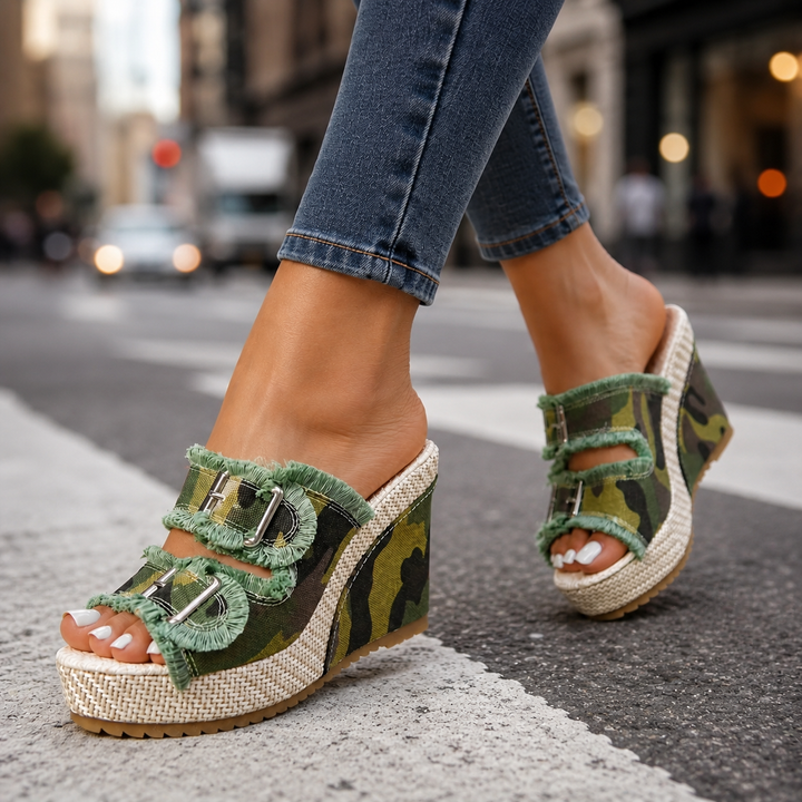 Women's Buckle Wedge Sandals Platform Comfort Shoes