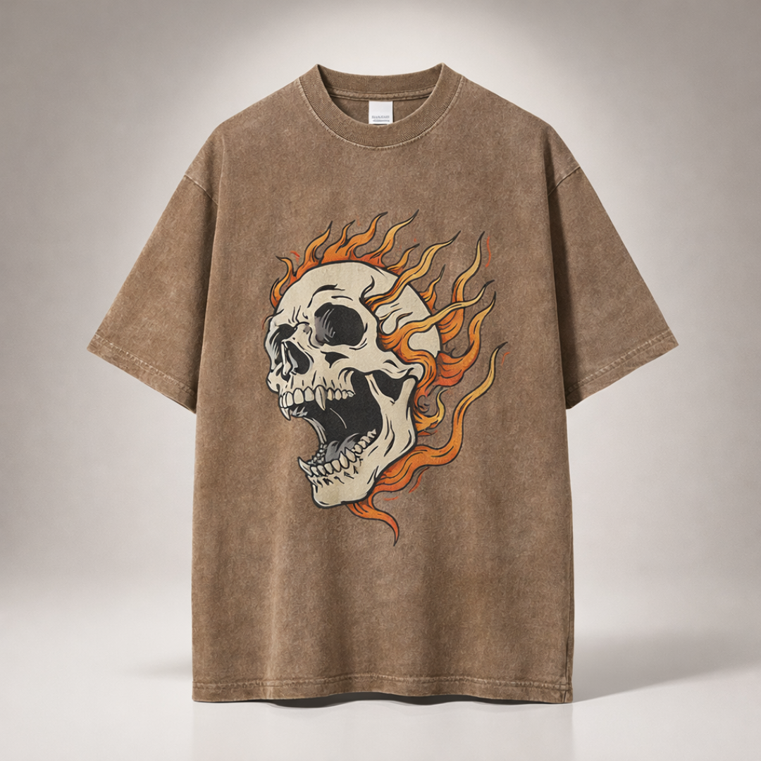 Men's Oversized Acid Wash Skull T-Shirt