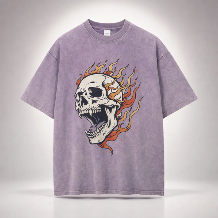 Men's Oversized Acid Wash Skull T-Shirt