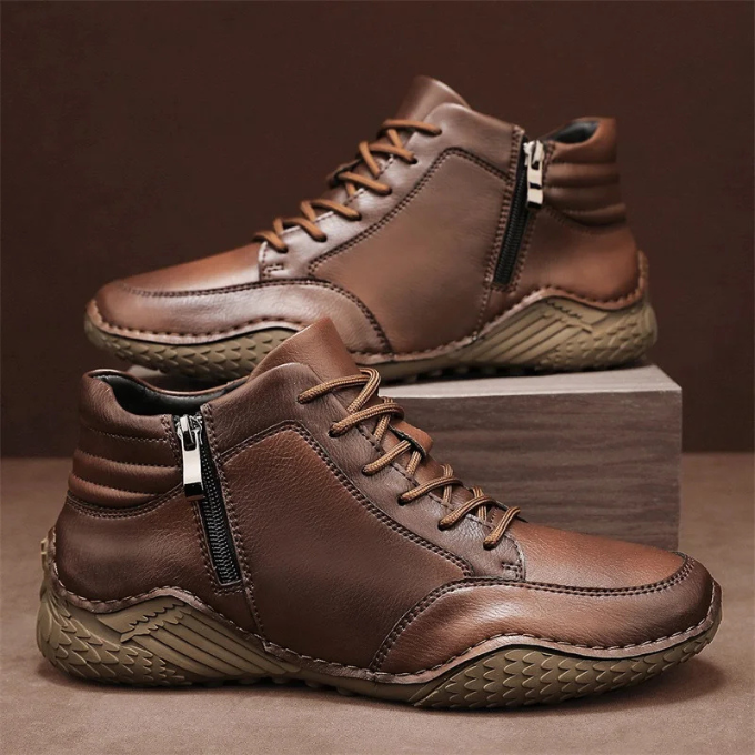 Men’s Leather Ankle Boots – Zip Comfort & Grip