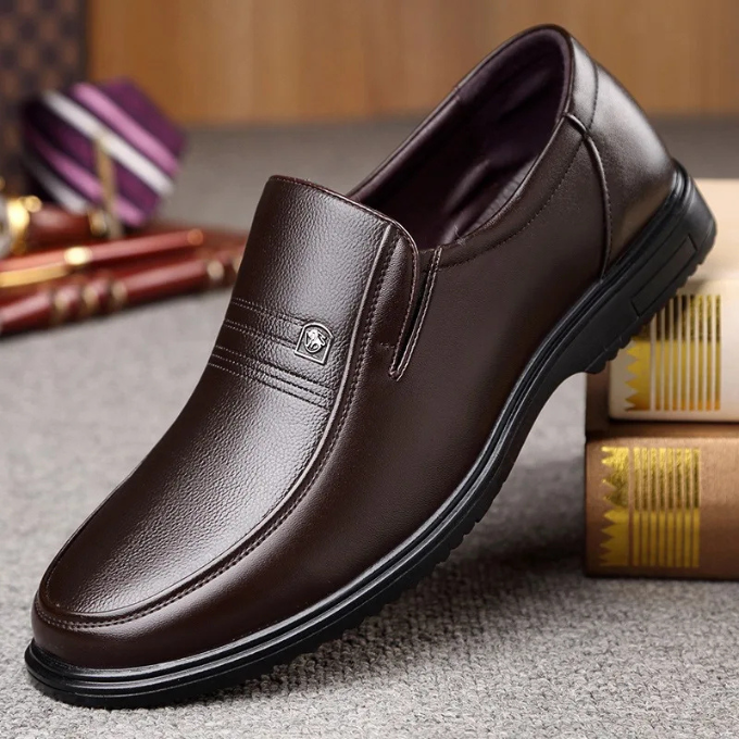 Men’s Leather Loafers – Semi-Gloss Slip-On Style