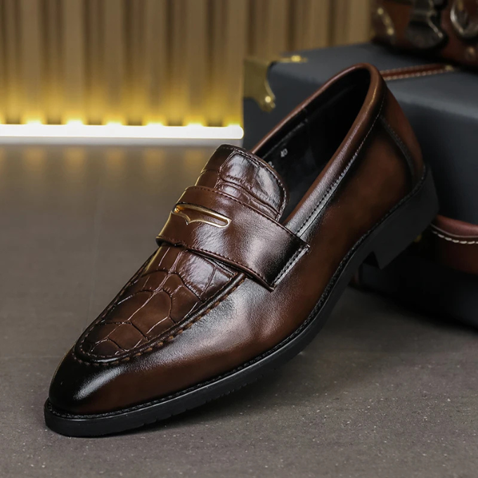 Men’s Leather Loafers – Croc Embossed Style