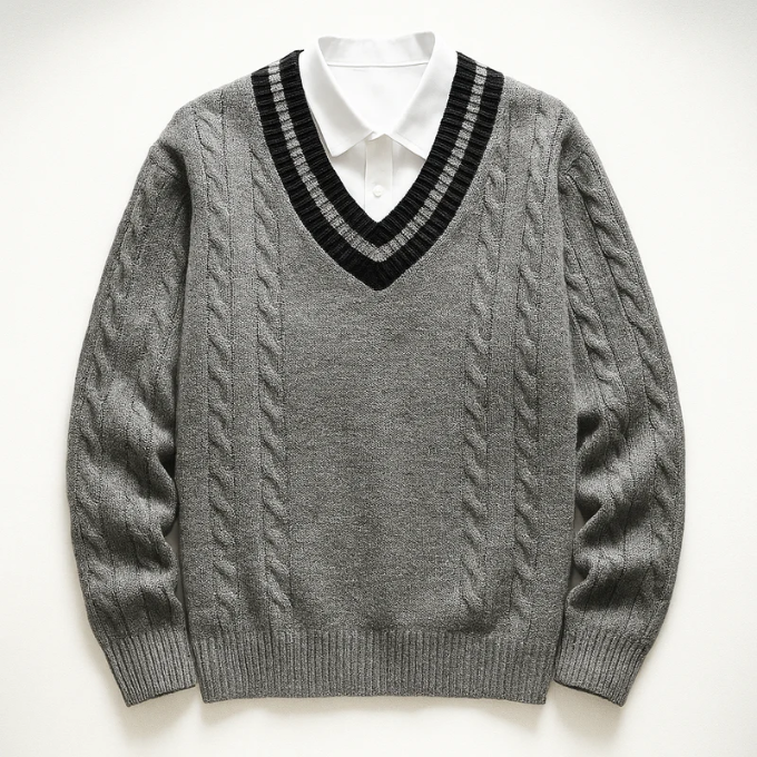 Men's Hampton V-Neck Sweater – Cable Knit Style